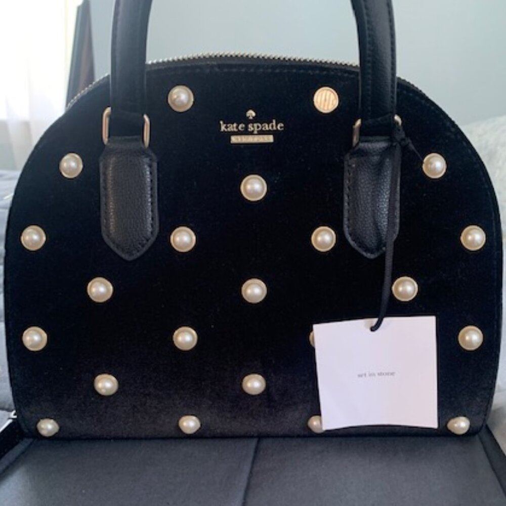 Kate Spade Black Velvet Pearl Embellished handbag